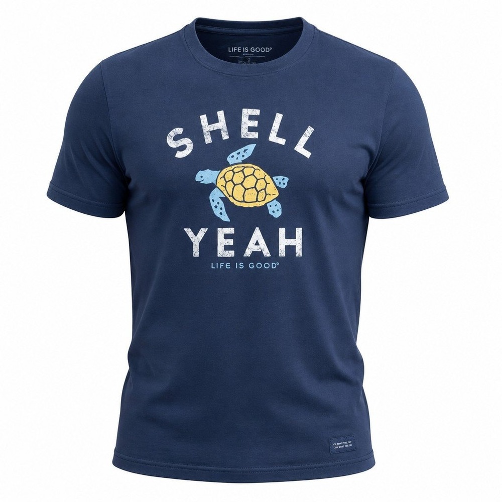 Life Is Good Crusher T-Shirt Mens M Medium Blue Shell Yeah Sea Turtle Tee